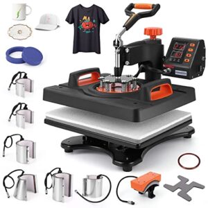 Heat Press Machine 11 in 1 Professional Sublimation Machine 12″ X 15″, 360° Swing Away Shirt Printing Heat Transfer Machine Digital Industrial-Quality Shirt Pressing Machine, Orange