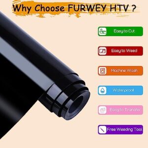 FURWEY Heat Transfer Vinyl Black Iron on Vinyl-12″x 45Ft HTV Vinyl Roll Easy to Cut & Weed for Heat Vinyl Design