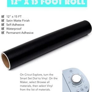 Matte Black Vinyl Adhesive Roll 12″ x 15 FEET, Permanent Black Vinyl for Automotive, Signs, Scrapbooking, Cricut, Silhouette Cameo, Plotters and Die Cutters by Turner Moore Edition