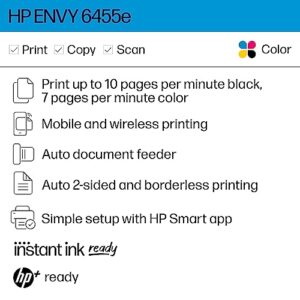 HP ENVY 6455e Wireless Color Inkjet Printer, Print, scan, copy, Easy setup, Mobile printing, Best for home, Instant Ink with HP+ (3 months included),white