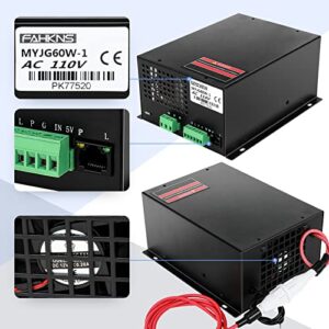 FAHKNS 60W Laser Power Supply for CO2 Laser Tubes, Laser Engraver Power Supply for 110V Laser Engraver Cutter Engraving Machine MYJG-60W