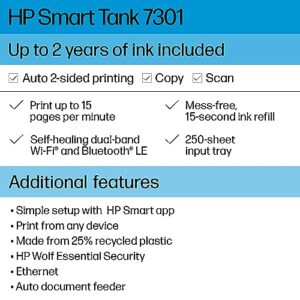 HP Smart -Tank 7301 Wireless All-in-One Cartridge-free Ink Printer, up to 2 years of ink included, mobile print, scan, copy, automatic document feeder (28B70A), Gray