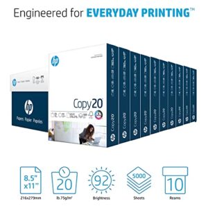 HP Papers 8.5 x 11 Paper Copy 20 lb 10 Reams – 5,000 Sheets 92 Bright FSC Certified 200230C