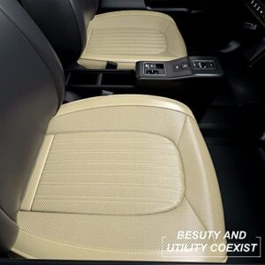 FEELON 2 Pieces ZC Car Seat Covers Front Bottom Seat Cushion Covers, Waterproof Nappa Leather, Anti-Slip and Wrap Around The Bottom, Universal Auto Interior Fit for Sedans SUV Pick-up Truck, Beige