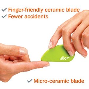 Slice 00100 Ceramic Blade Safety Cutter, Opens Clamshell Packaging, Coupon Cutter, Trim Photos, Scrapbooking, Fits Keychain, Green