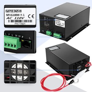 FAHKNS 100W Laser Power Supply for CO2 Laser Tubes, Laser Engraver Power Supply for 110V Laser Engraver Cutter Engraving Machine MYJG-100W Monitor 110V…