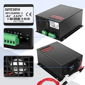FAHKNS 80W Laser Power Supply for CO2 Laser Tubes, Laser Engraver Power Supply for 110V Laser Engraver Cutter Engraving Machine MYJG-80W 110V