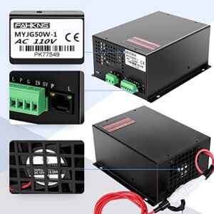 FAHKNS 50W Laser Power Supply for CO2 Laser Tubes, Laser Engraver Power Supply for 110V Laser Engraver Cutter Engraving Machine MYJG-50W-110V