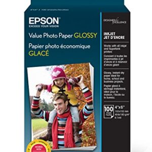 Epson Value Photo Paper Glossy, 4″x6″, 100 Sheets (S400034)