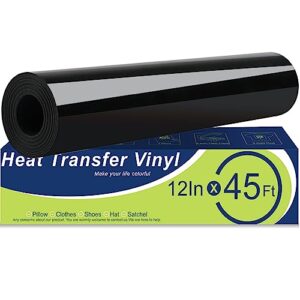 FURWEY Heat Transfer Vinyl Black Iron on Vinyl-12″x 45Ft HTV Vinyl Roll Easy to Cut & Weed for Heat Vinyl Design