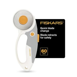 Fiskars 60mm Rotary Cutter for Fabric – Titanium Rotary Cutter Blade – Craft Supplies – Crafts, Sewing, and Quilting Projects – White