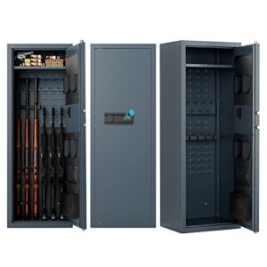 HIRAM Large Gun Safe for Home Rifle and Pistols, Biometric Gun Safe Cabinet with Fingerprint Keypad Locks Adjustable Racks Shelf Alarm, Assemble Case for 6 Long Guns 12 Handguns Shotguns, 56*20*15 In