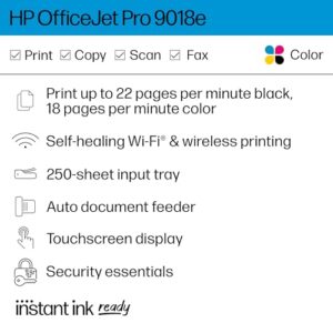 HP OfficeJet Pro 9018e Wireless All-in-One Color Inkjet Printer, Print, scan, Copy, fax, ADF, Duplex Printing Best for Office, 6 Months of Ink Included (1G5L5A) (Renewed Premium)