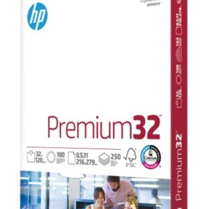 HP Papers | 8.5 x 11 Paper | Premium 32 lb | 1 Ream – 250 Sheets | 100 Bright | Made in USA – FSC Certified | 113500R