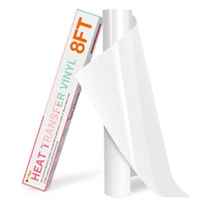 HTVRONT HTV Vinyl Rolls Heat Transfer Vinyl – 12″ x 8ft White HTV Vinyl for Shirts, Iron on Vinyl for Cricut & Cameo – Easy to Cut & Weed for Heat Vinyl Design (White)