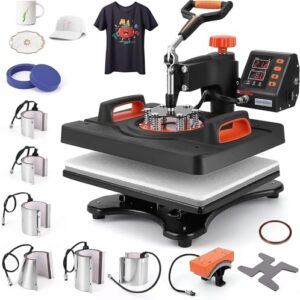 Heat Press Machine 11 in 1 Professional Sublimation Machine 12″ X 15″, 360° Swing Away Shirt Printing Heat Transfer Machine Digital Industrial Quality Shirt Pressing Machine Double Tube
