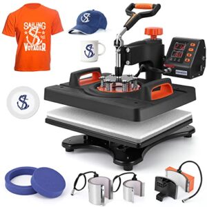Heat Press Machine 12 x 15 Inch Heat Press 6 in 1 T-Shirt Printing Machine Heat Transfer Digital Sublimation Printer Machine 360 Degree Swing Away for T Shirts Mug Hat Plate Cap
