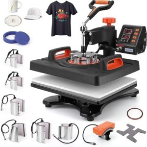 Heat Press Machine for T Shirts, 11 in 1, 12 X 15 Inch, Swing Away Digital Tshirt Press Machine, 800W 360° Rotation Swing-Away, Dual-Tube Heating Printing for DIY T-Shirts Cap Hat Mugs
