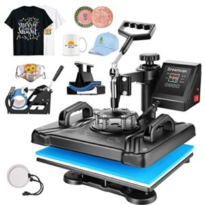 Heat Press Machine for Tshirts, 5 in 1 Heat Transfer Machine, 12″ X 15″ Heat Printing Press for Sublimation Combo with 360 Degree Rotation Swing Away for T-Shirt Hat Cap Mug Plate