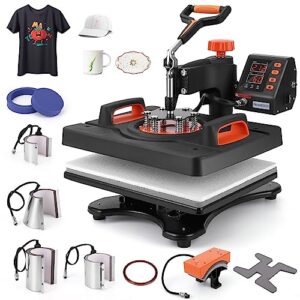 Heat Press Machine for t-Shirts 9 in 1 PioneerWorks Heat Press Machine Combo15x12 Inch, 360° Swing Rotation LCD Digital Display Heat Press for Tumbler, Hat, Tshirt Printing, Mugs, Cup, Plate