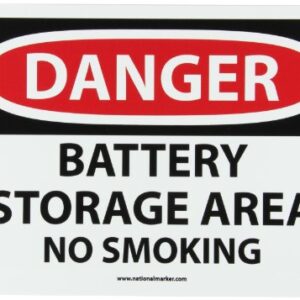 NMC – D672RB D672AB DANGER – BATTERY STORAGE AREA NO SMOKING Sign – 14 in. x 10 in., Red/Black Text on White, Plastic Danger Sign