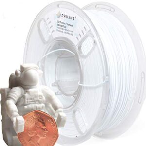 PRILINE PLA Filament 1.75mm, PRILINE PLA 3D Printer Filament, 1kg Spool (2.2lbs) 3D Printing Filament Fits for Most 3D Printers, Dimensional Accuracy +/- 0.02mm,White