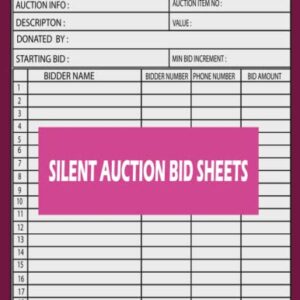 Silent Auction Bid Sheets: Silent Auction Display Paper Duplicate, Organizer and Fundraising Event Chart, 8.5 × 11 inches