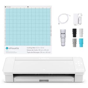 Silhouette Cameo 4 with Bluetooth, 12×12 Cutting Mat, Autoblade 2, 100 Designs and Silhouette Studio Software – White Edition