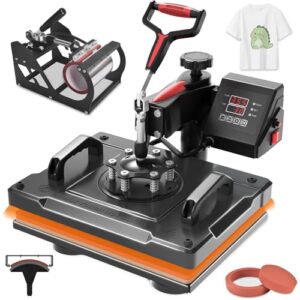 Slendor 5 in 1 Heat Press Machine 12×15 inch Multifunction Heat Transfer 360-Degree Swing Away Digital T Shirt Pressing Machine Sublimation Combo for T Shirts Mugs Hat Plate Cap