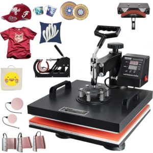 VEVOR Heat Press Machine 8 in 1 Combo Heat Press 15×15 Inch Heat Transfer Machine 360-Degree Swing Away Digital Tshirt Press Multifunction Heat Transfer Sublimation for T Shirts Mugs Hats Plates Caps