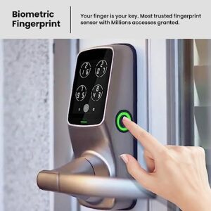 Lockly Secure Pro, Wi-Fi Smart Door Lock, Keyless Entry Door Lock, PIN Genie® Keypad, 3D Biometric Fingerprint Sensor, Voice Control, Auto Lock – Satin Nickel (PGD628WSN) – Latch Edition