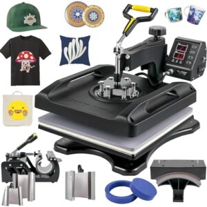 VEVOR Heat Press Machine 8 in 1 Combo – 15×15 Tshirt Press Machine with Tumbler Press, 360° Swing Away Digital Multifunction Heat Transfer Sublimation for Printing T Shirts Mug Hat Plate Cap, Black