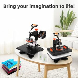 PioneerWorks Heat Press Machine 11 in 1 Professional Sublimation Machine 12″ X 15″, 360° Swing Away Heat Transfer Machine Digital Shirt Pressing Machine for Tshirt,Hat,Mug,Plate, Orange