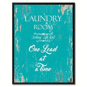 Spot Color Art Laundry Room Sorting Life Out One Load at A Time Framed Canvas Art, 28″ x 37″, Aqua