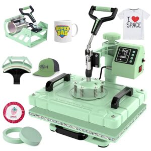 Slendor 5 in 1 Heat Press Machine 12×15 Inch T-Shirt Pressing Machine 360° Swing Away Sublimation Heat Press Digital Heat Transfer with 11OZ Tumbler Press, Multifunction Combo for Hat Cap Mug Plate