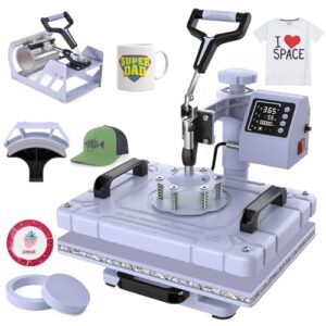 Slendor 5 in 1 Heat Press Machine 12×15 Inch T-Shirt Pressing Machine 360° Swing Away Sublimation Heat Press Digital Heat Transfer with 11OZ Tumbler Press, Multifunction Combo for Hat Cap Mug Plate