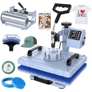 Slendor 5 in 1 Heat Press Machine 12×15 inch Sublimation Heat Press 360° Swing Away Heat Transfer Digital T-Shirt Pressing with 30OZ 20OZ Tumbler Press, Multifunction Combo for Hat Cap Plate