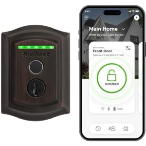 Kwikset Halo Fingerprint Wi-Fi Smart Lock, Keyless Entry Front Door Small Format Deadbolt, Grade AAA Certified, Easy Install No Hub, Lifetime Venetian Bronze Finish, App Control, Digital Remote Lock