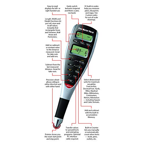 Calculated Industries 6135 Scale Master Pro XE Advanced Digital Plan Measure, White & 6025 Scale Master Pro Digital Plan Measure Take-off Tool | 72 Built-in US Imperial, Metric Scales, 6 Custom Scales - Image 4