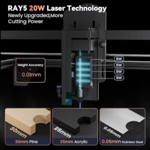 LONGER RAY5 130W Laser Engraver, 20W Output CNC Laser Cutter DIY Laser Engraving Machine, Exclusive 3.5″ Touch Screen for DIY, Cutting Tool for Metal Colorizing, Wood, Acrylic, Leather, Glass