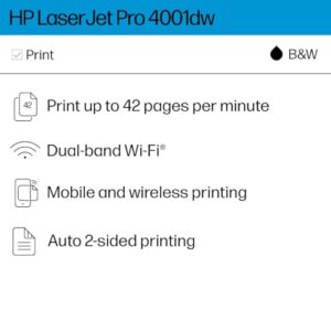 HP LaserJet Pro 4001dw Wireless Printer, Print, Fast speeds, Easy setup, Mobileprinting, Advanced security, Best-for-small-teams, Instant Ink eligible