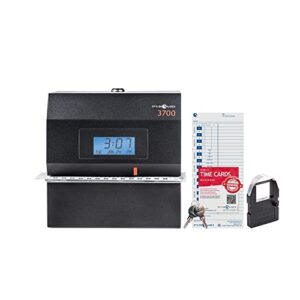 PyramidTM 3700 Heavy-Duty Time Clock & Document Stamp (Black) and Time Card Rack (10 Pockets, Plastic, Light Gray)