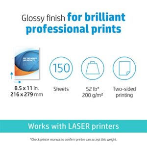 HP Professional Business Paper, Glossy, 8.5×11 in, 52 lb, 150 sheets, works with laser printers (4WN10A),White