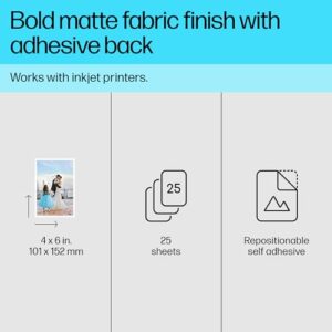 HP Picture Stickers 4x6in, 25 sheets Self-Adhesive, Easily repositionable, Matte Photo Stickers. Print, Peel & Stick All Inkjet printers and craft cutters. (8L1U8A)