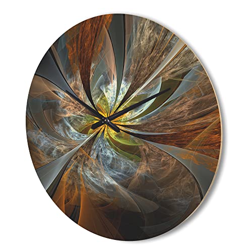 DesignQ 'Yellow Symmetrical Fractal Flower' Modern Wood Wall Clock,36x36,CLW7254 Large Decorative Modern Wall Clock Oversized Wood Clocks for Living Room Décor - Image 2