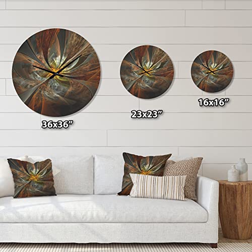 DesignQ 'Yellow Symmetrical Fractal Flower' Modern Wood Wall Clock,36x36,CLW7254 Large Decorative Modern Wall Clock Oversized Wood Clocks for Living Room Décor - Image 4