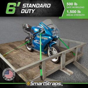 SMARTSTRAPS Retractable Ratchet Tie Down Straps (4 PK) 1,500lb Break Strength, 500lb Safe Work Load, Standard Duty, Secure and Haul ATVs, Lawn Tractors, Cargo, Boxes and Other Small Equipment