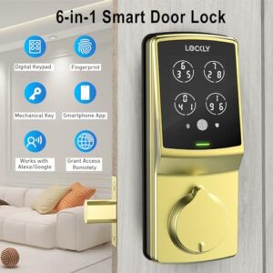 Lockly Secure Pro Smart Lock – Keyless Entry Deadbolt, Fingerprint Sensor, App Control, Key, Voice Control, Auto Lock PGD728WMG- Brushed Gold (Wi-Fi Hub Included)