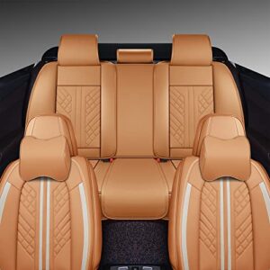 GXT Deluxe Faux Leather Full Coverage Car Seat Cover Anti-Slip Universal Fits for Sedans SUV Pick-up Truck with Headrests,Interior Accessories(Earth Yellow)