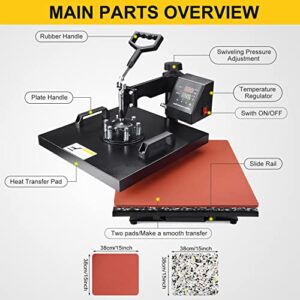 Seeutek Heat Press Machine 15×15 5 in 1 Heat Press Sublimation Shirts T-Shirt Press Machine Swing Away Digital Multifunctional Shirt Press Combo for T Shirts Mug Hat Plate Cap